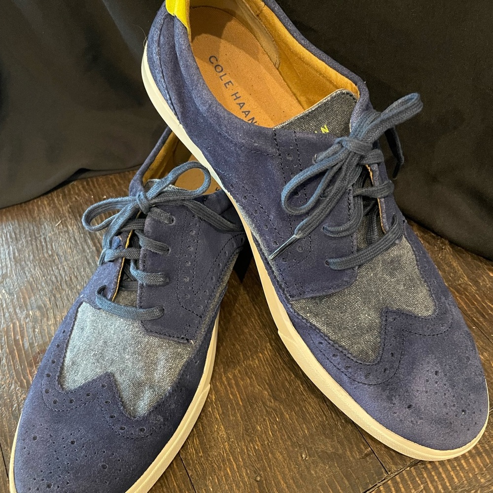 Cole Haan Wing Tip Oxford Shoes Blue Leather Suede Men's 11 Lace-up Sneakers